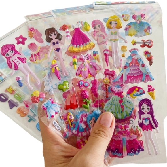 2 Packs 3D Cartoon Dress-Up Girl Puffy Stickers Adorable PVC Bubbles for Kids - Picture 2 of 15
